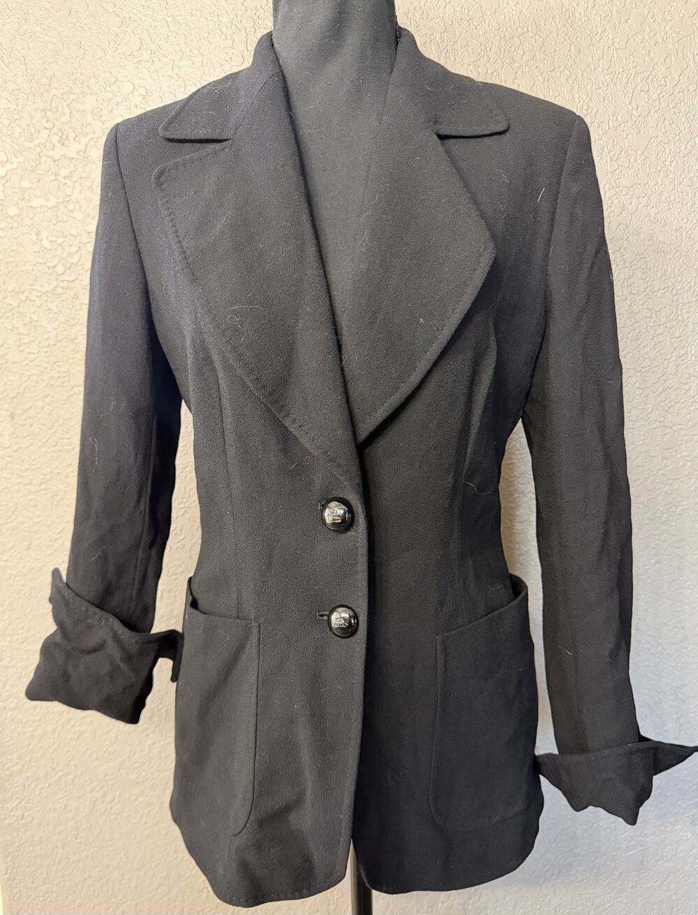 Escada Vintage Womens Sz 38 US 6 Black 100% New Wool UK Flag Lined Blazer